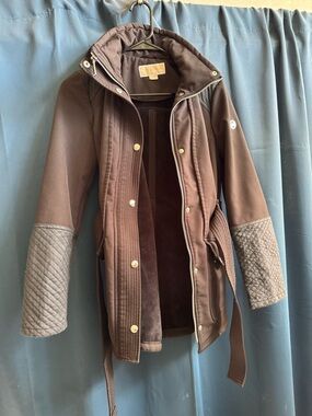 Michael Kors Brown Quilted Sleeve Hooded Coat